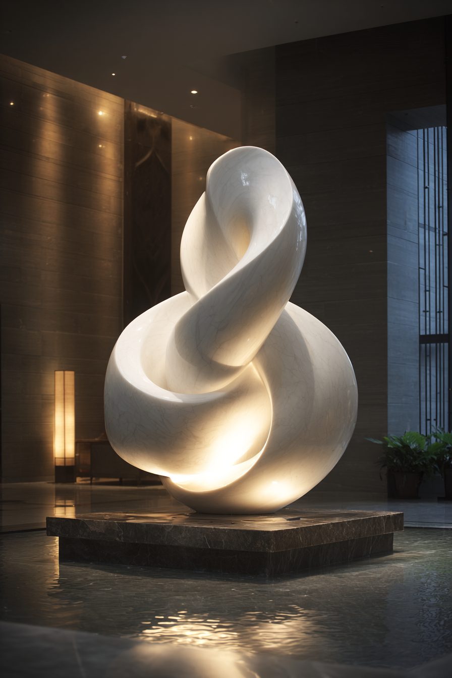Wimacons marble-finish sculpture — Chinese-inspired modern art piece, lightweight foam-core, exclusive club interior